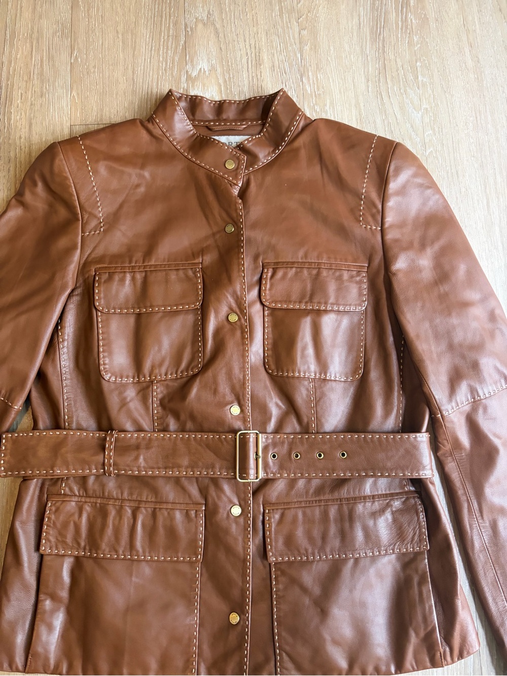 Vintage Worth Brown Genuine Leather Belted Jacket - Picture 2 of 10